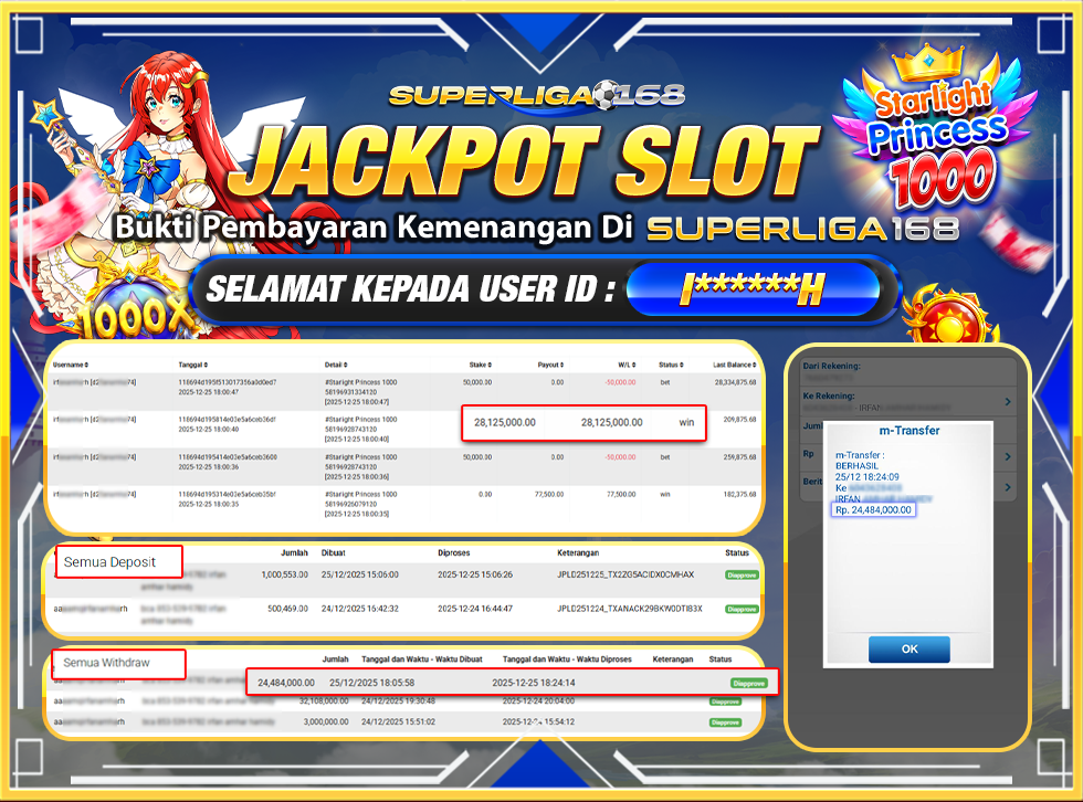 SUPERLIGA168 STARLIGHT PRINCESS 1000 Rp.24,484,000LUNASS